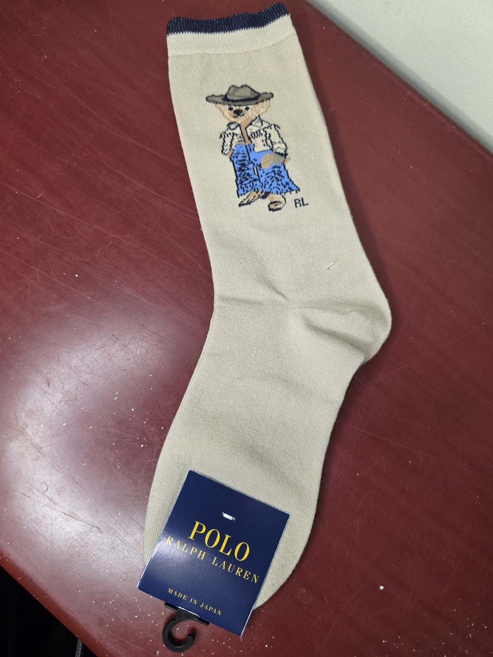 NWT Polo Ralph Lauren Polo Bear Crew Socks Tan Cowboy Bear Made in Japan
